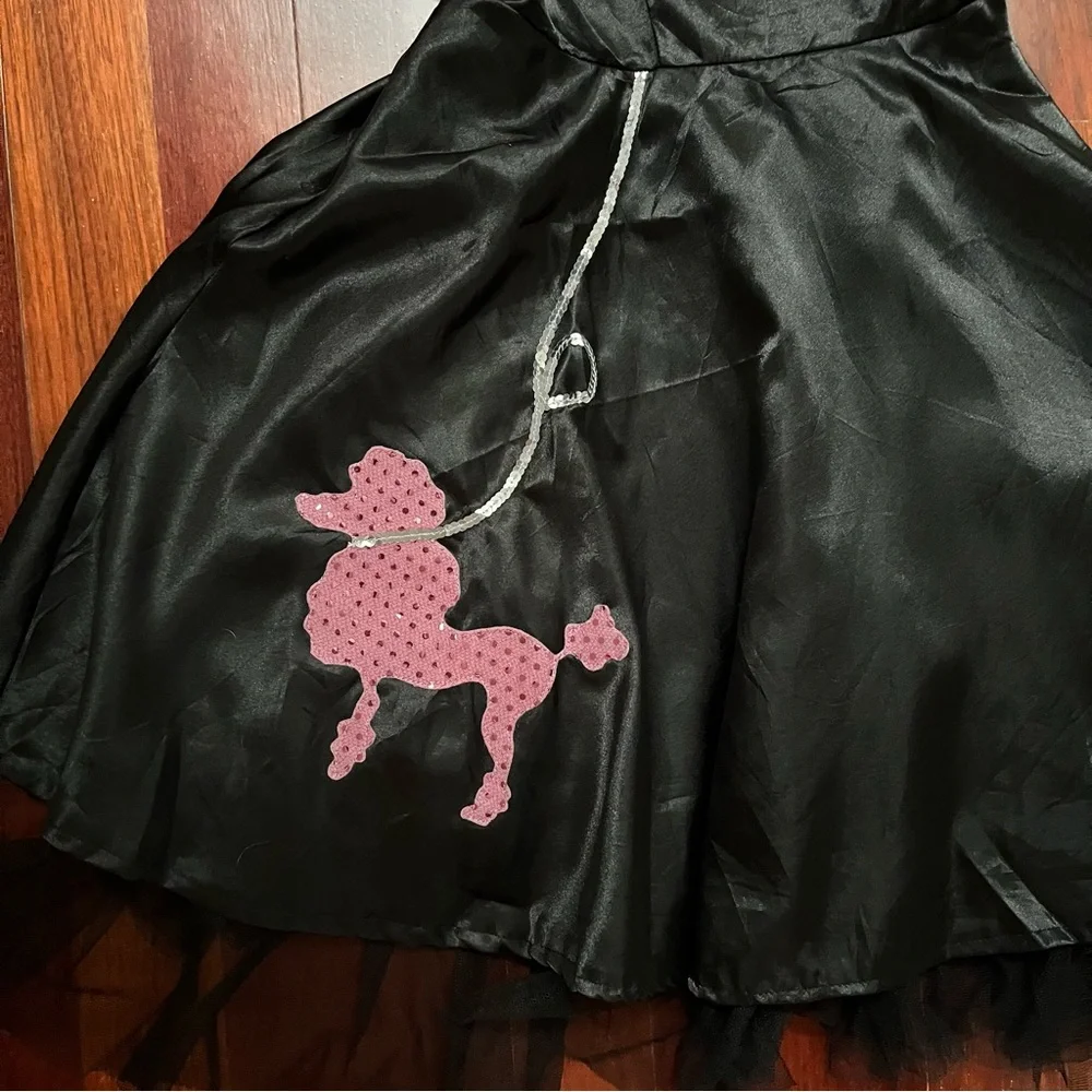 1950s Retro Black Poodle Dress Halloween Costume L Pink Skirt Sequin Sparkle